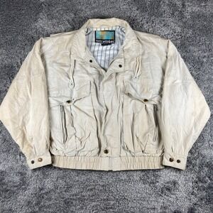 Vintage Stratajac Bomber Jacket Mens Large Cream Utility Gorpcore Harrington 90s